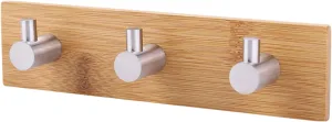 No-Punch Wall Hanger Hook, Natural Bamboo Stainless Steel Heavy Duty Clothes Hanger, Bag Key Towel Hanger for Hanging Towels Coats Hats Handbags Rains Clothes (Three Hook)