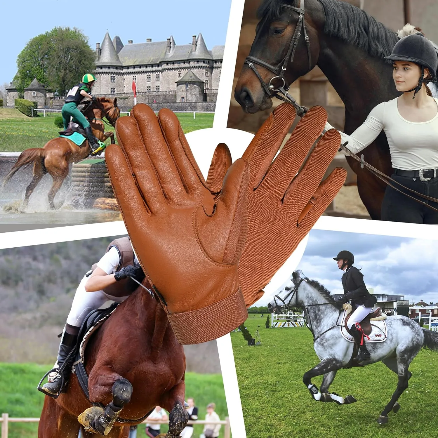 Noble Goat Leather Equestrian Gloves for Women Men Youth, Professional Horseback Riding Gloves Lightweight Windproof Comfortable and Strong Grip