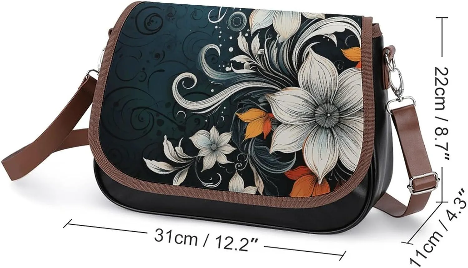Novelty Boho Abstract Flowers Crossbody Bags for Women Travel Shoulder Bag Small Leather Cross Body Handbags