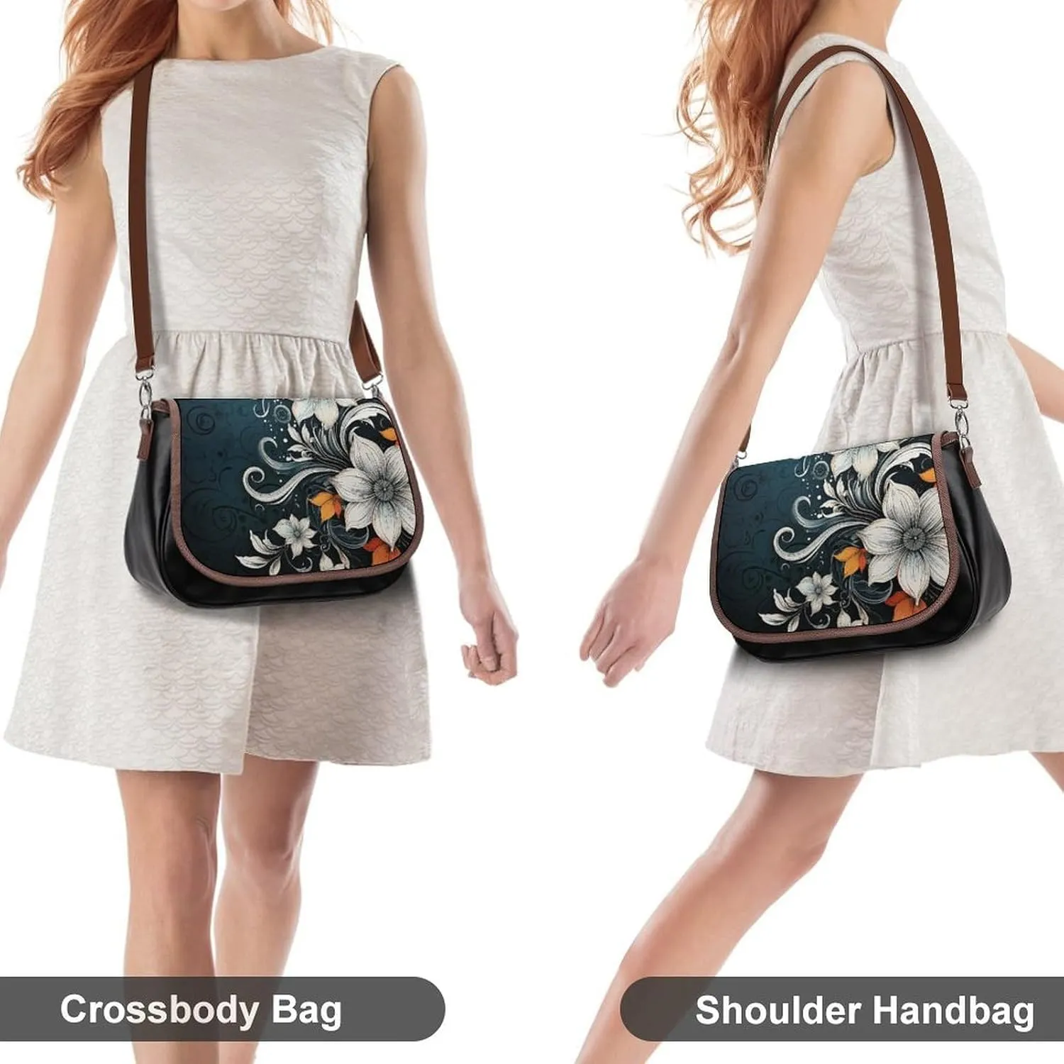 Novelty Boho Abstract Flowers Crossbody Bags for Women Travel Shoulder Bag Small Leather Cross Body Handbags