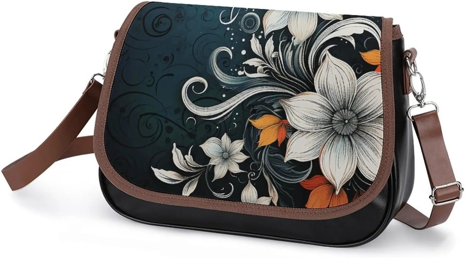 Novelty Boho Abstract Flowers Crossbody Bags for Women Travel Shoulder Bag Small Leather Cross Body Handbags