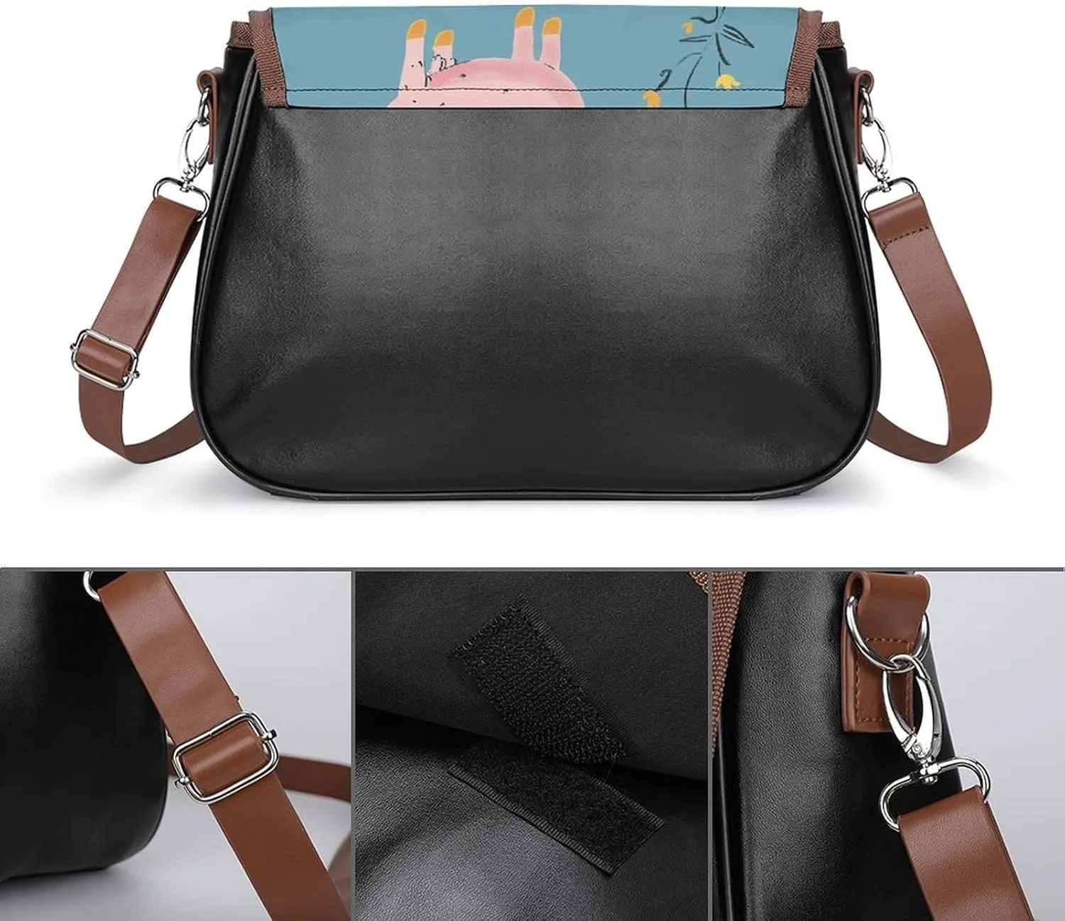 Novelty Boho Abstract Flowers Crossbody Bags for Women Travel Shoulder Bag Small Leather Cross Body Handbags