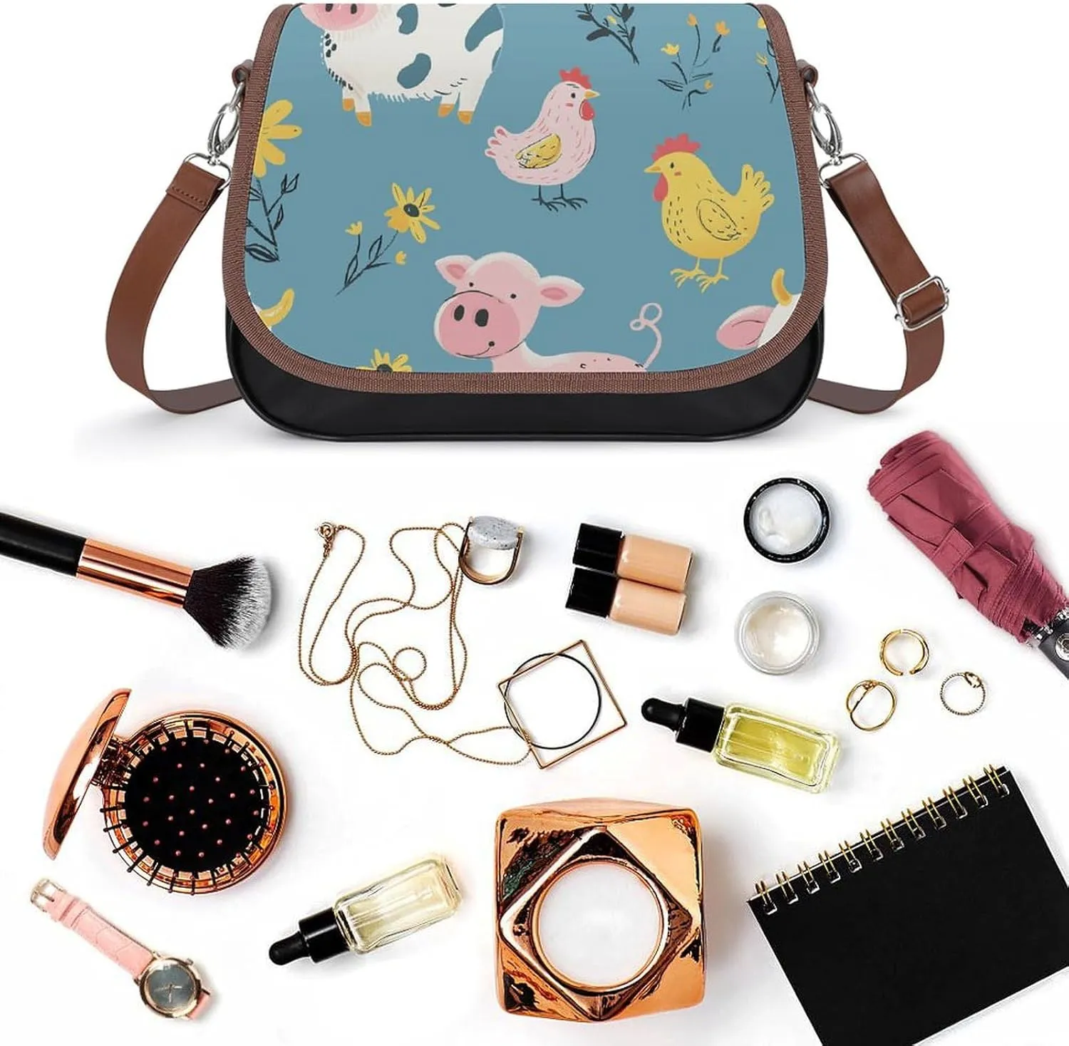 Novelty Boho Abstract Flowers Crossbody Bags for Women Travel Shoulder Bag Small Leather Cross Body Handbags