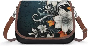 Novelty Boho Abstract Flowers Crossbody Bags for Women Travel Shoulder Bag Small Leather Cross Body Handbags