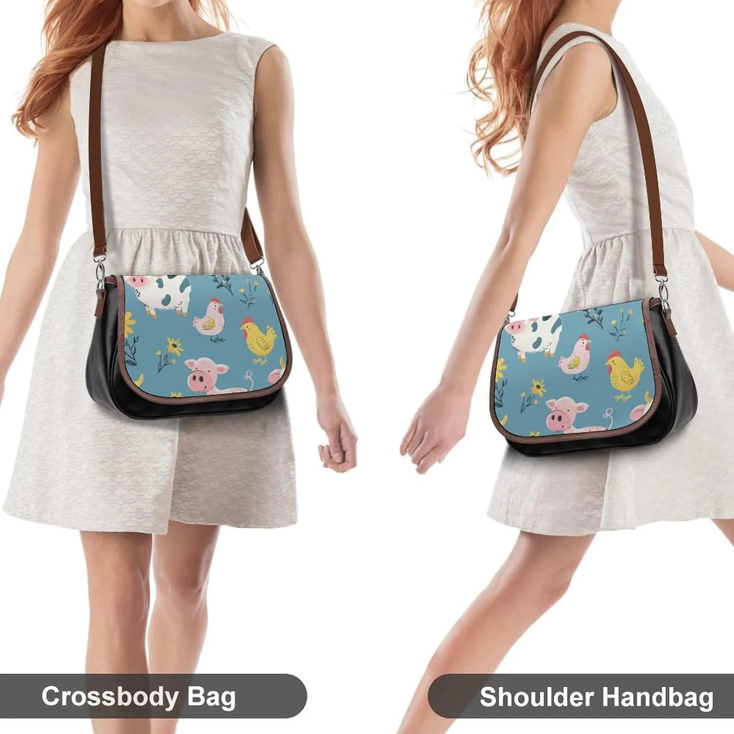 Novelty Boho Abstract Flowers Crossbody Bags for Women Travel Shoulder Bag Small Leather Cross Body Handbags