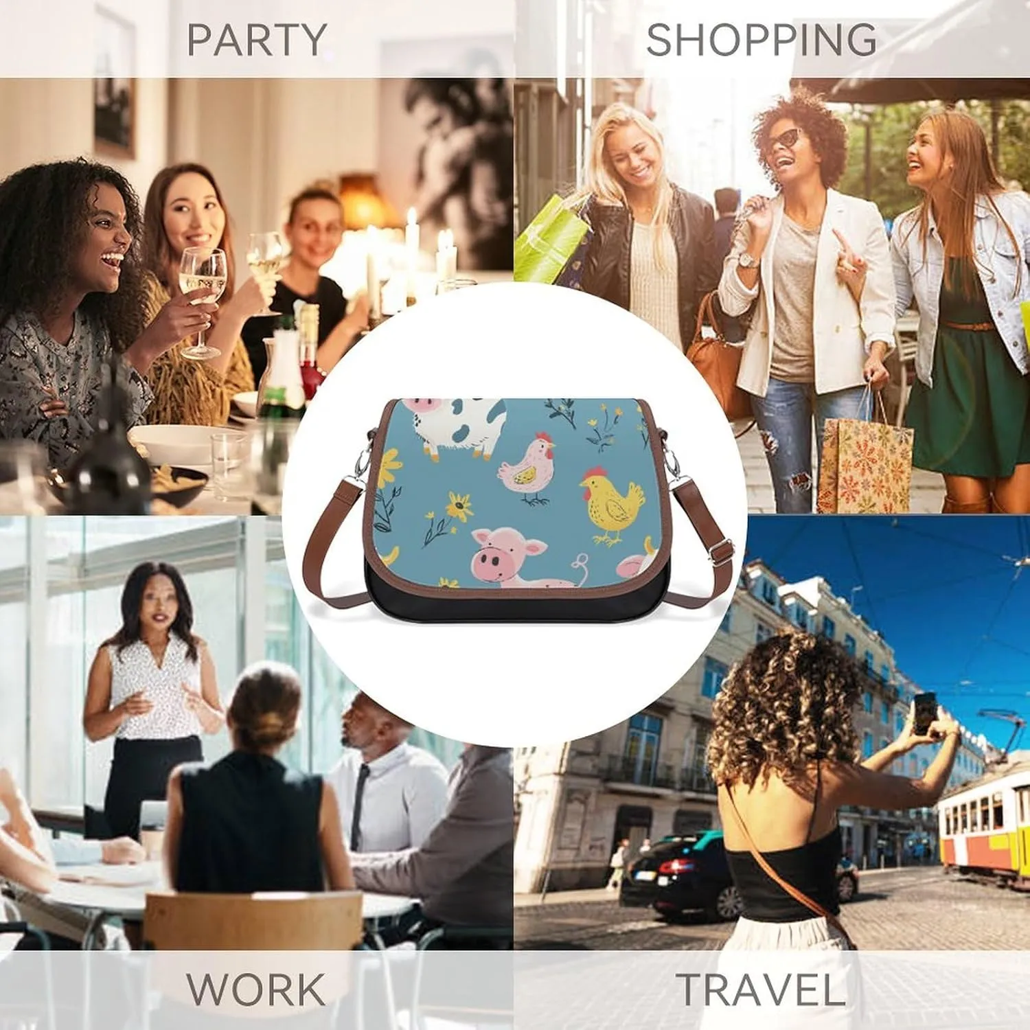 Novelty Boho Abstract Flowers Crossbody Bags for Women Travel Shoulder Bag Small Leather Cross Body Handbags