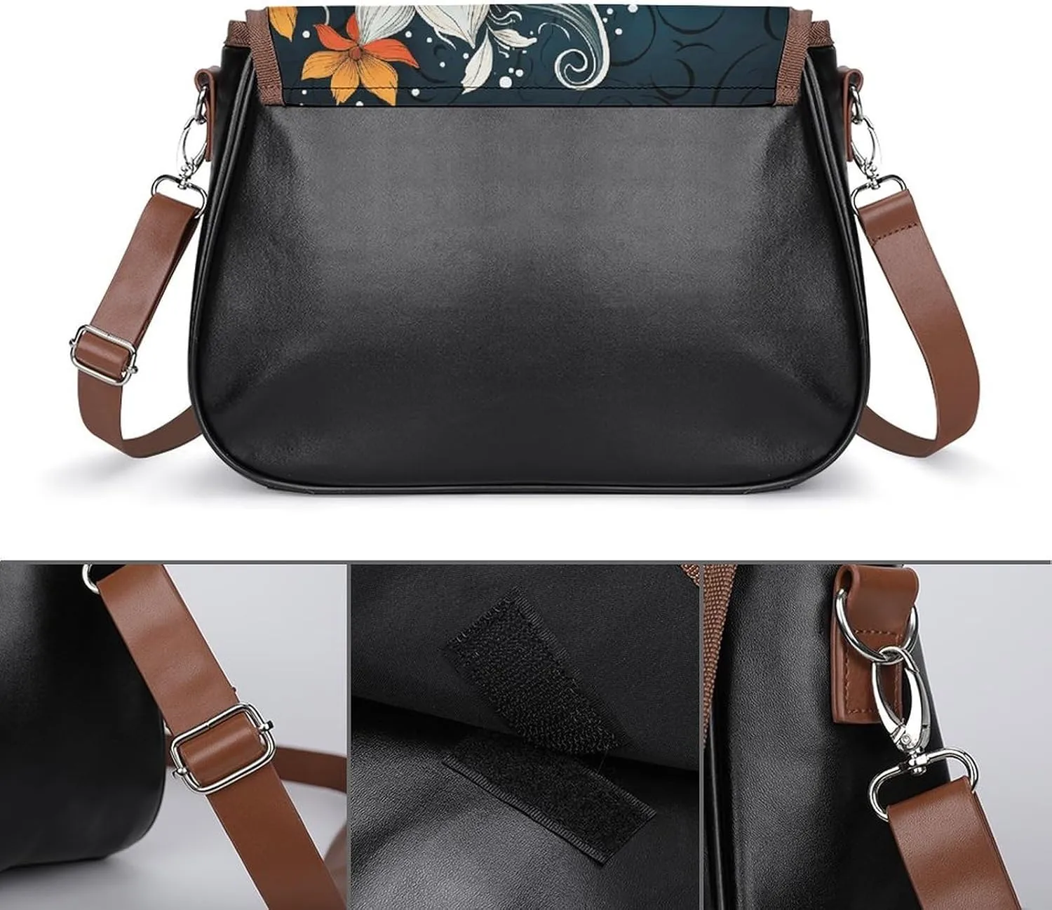 Novelty Boho Abstract Flowers Crossbody Bags for Women Travel Shoulder Bag Small Leather Cross Body Handbags