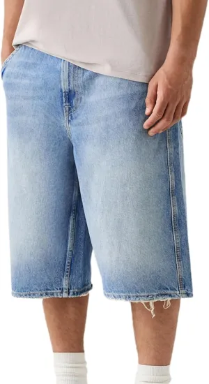 NUFIWI Mens Baggy Denim Shorts Straight Wide Leg Knee Length Denim Carpenter Short Vintage Cargo Jean Jorts with Pockets