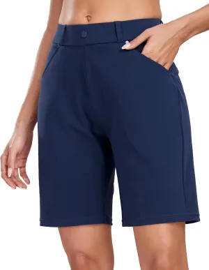 Oalka Women's Bermuda Shorts Work Casual 8" Stretchy Golf Walking Shorts Knee Length