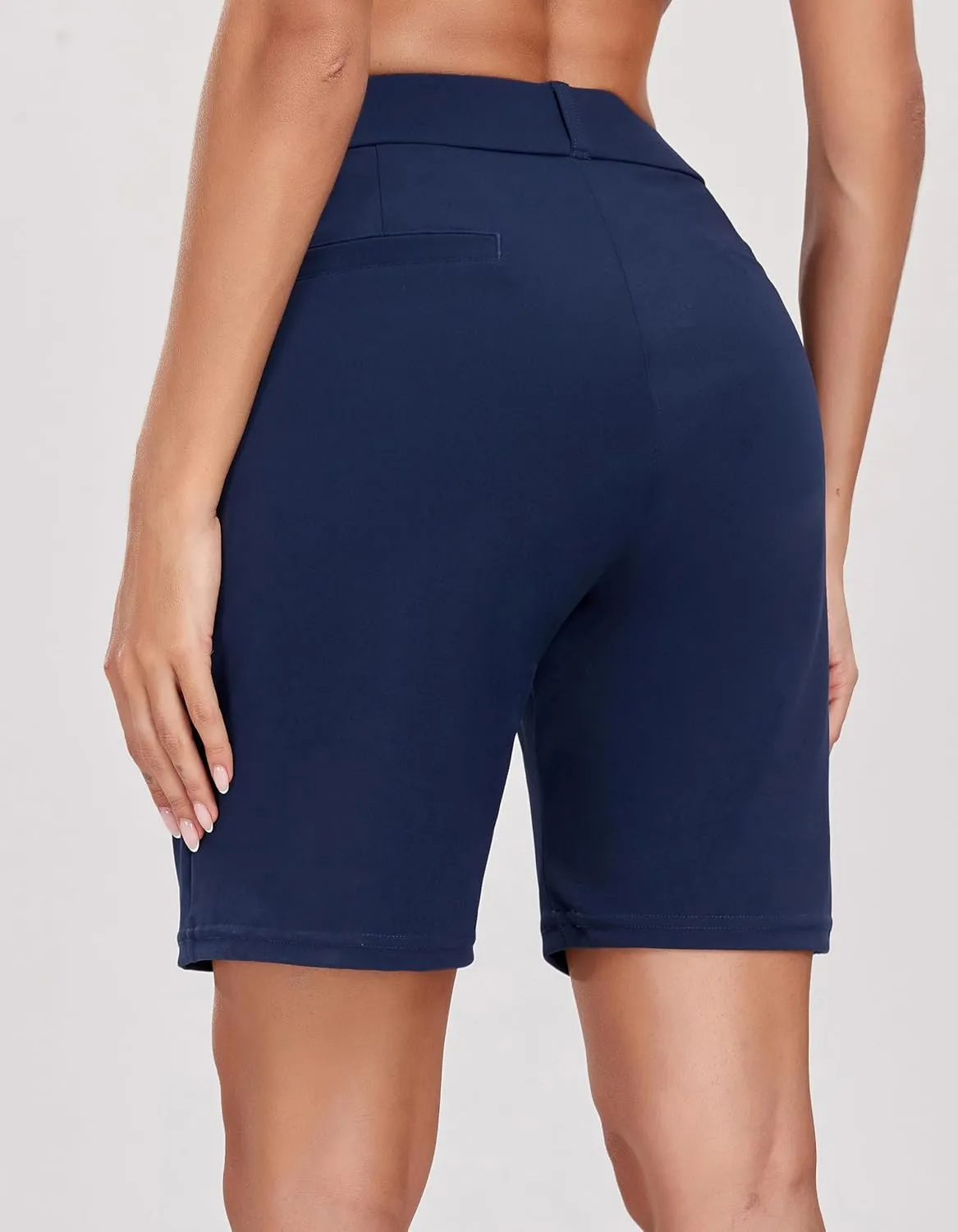 Oalka Women's Bermuda Shorts Work Casual 8" Stretchy Golf Walking Shorts Knee Length