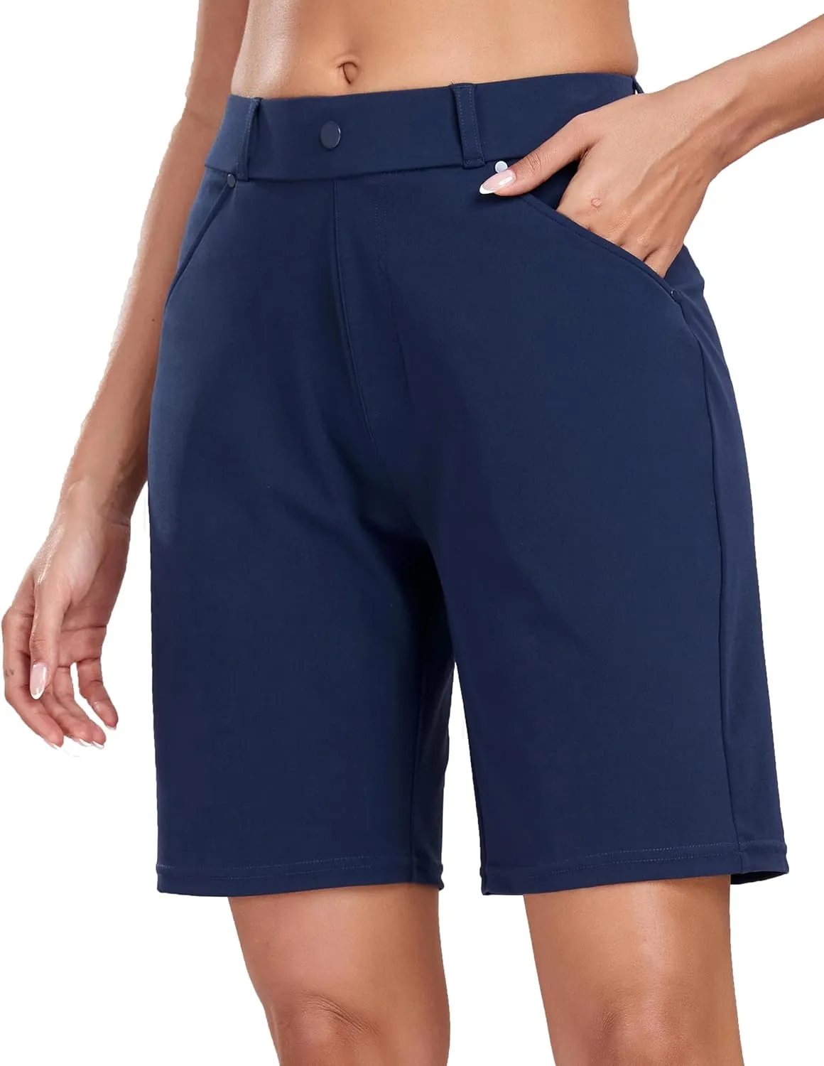 Oalka Women's Bermuda Shorts Work Casual 8" Stretchy Golf Walking Shorts Knee Length