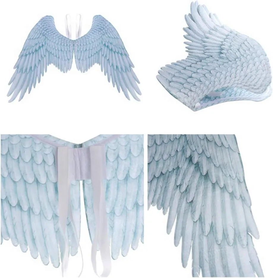 Ochine Angel Wings Costume Halloween Party Cosplay Accessories Black White Feather Wing for Men Women