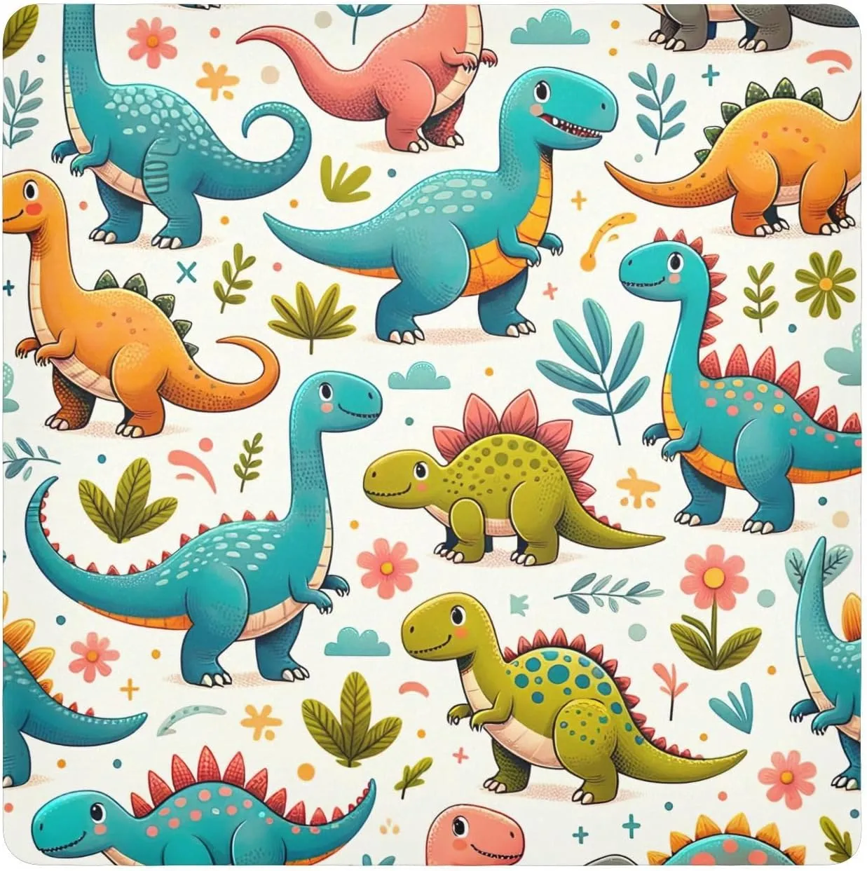 ODAWA Dinosaur Fun Green Self-adhesive Cloth 21.7X21.7 Inch Open Lay Flat Makeup Bag Wrap Protection for Camera and Lens