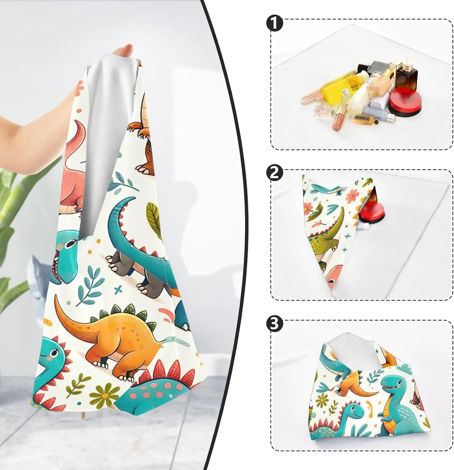 ODAWA Dinosaur Fun Green Self-adhesive Cloth 21.7X21.7 Inch Open Lay Flat Makeup Bag Wrap Protection for Camera and Lens