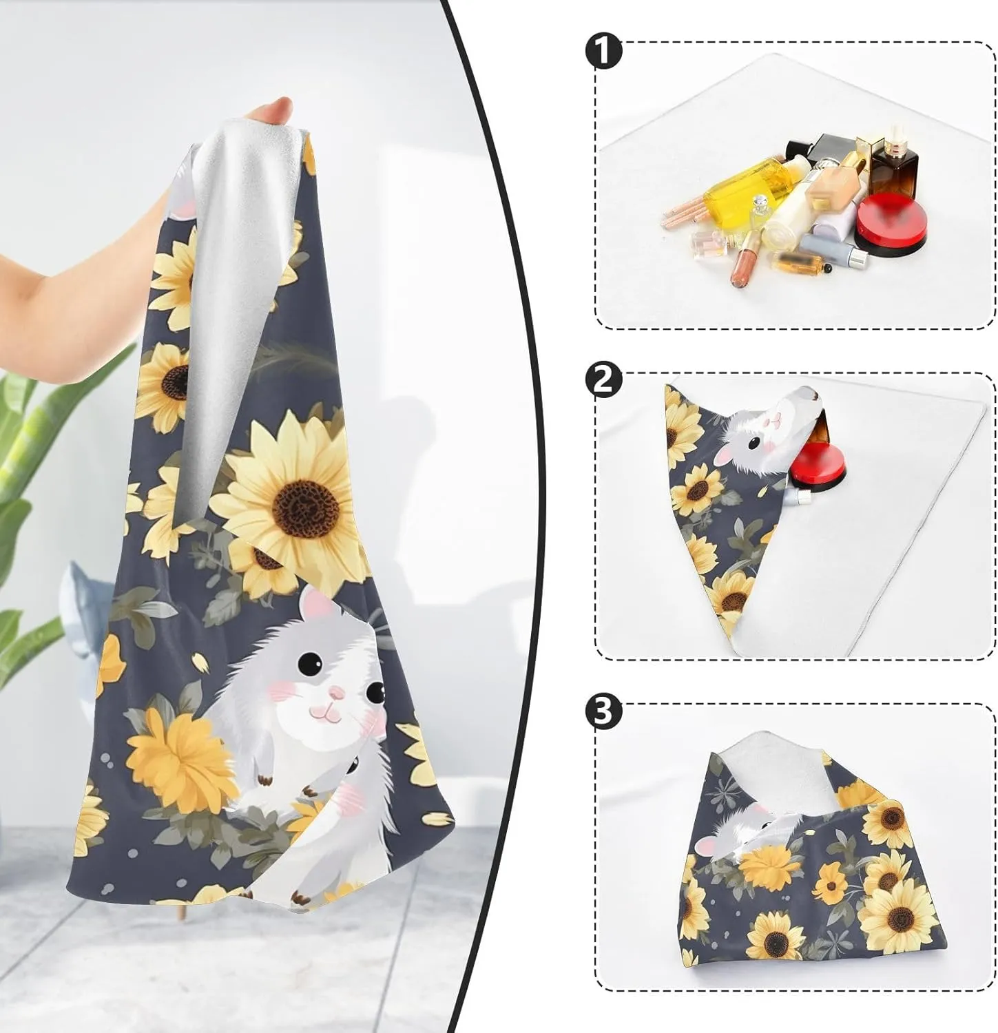 ODAWA Makeup Wrap Cloth Bag 17.7 In, Cute Hamster Gray Self-adhesive Cloth Protective Camera Wrapper, Lens Protector for Camera