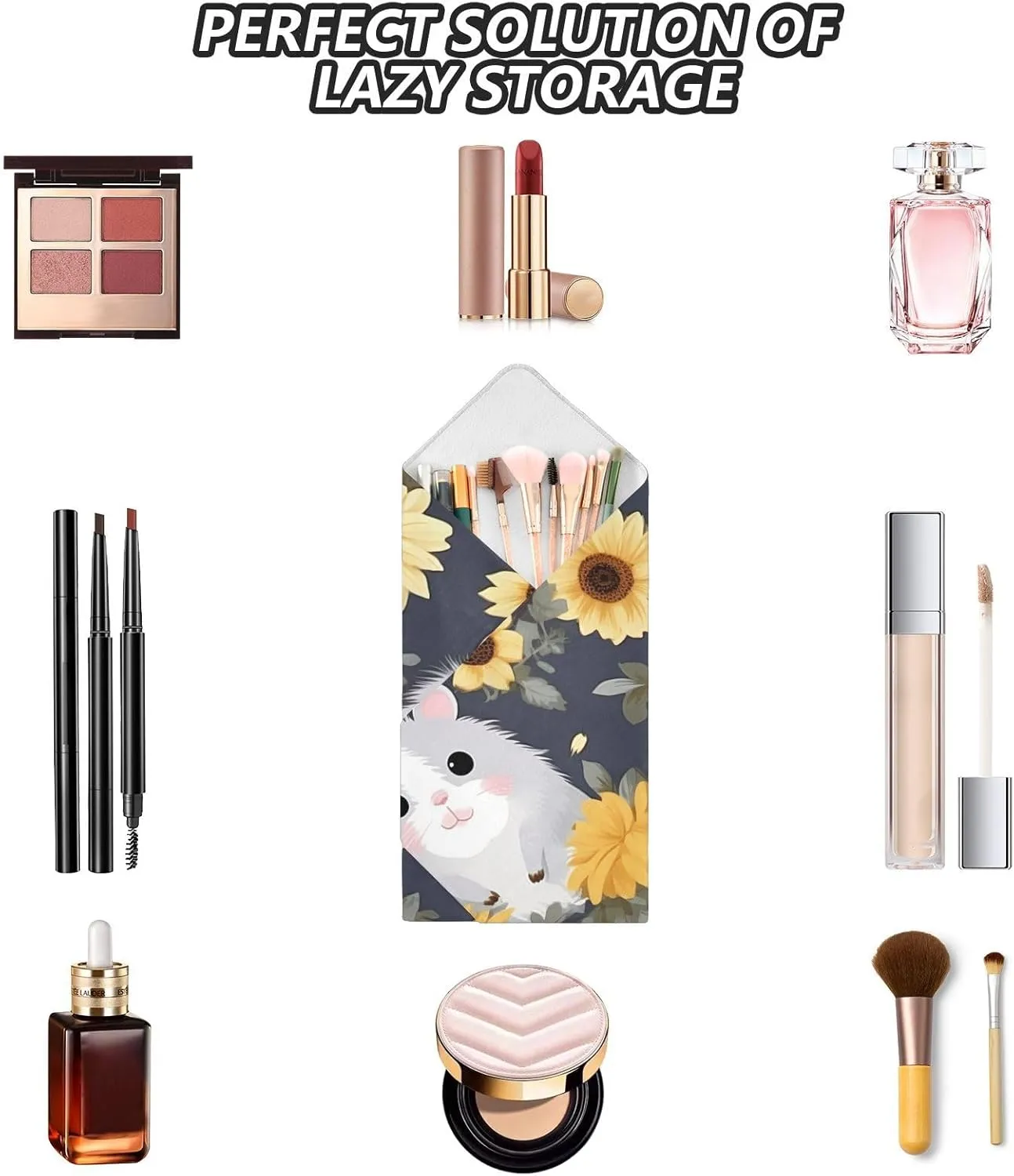 ODAWA Makeup Wrap Cloth Bag 17.7 In, Cute Hamster Gray Self-adhesive Cloth Protective Camera Wrapper, Lens Protector for Camera