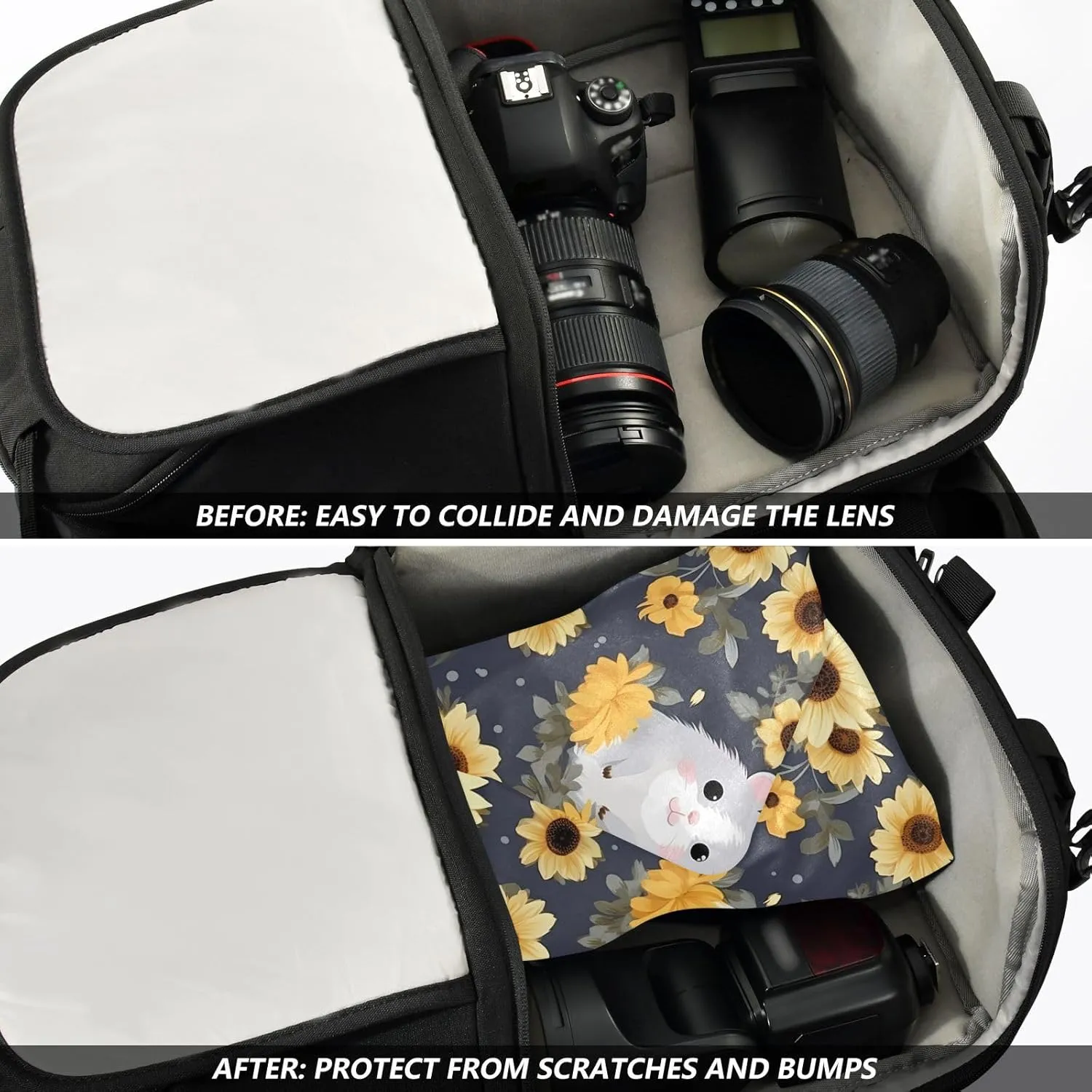 ODAWA Makeup Wrap Cloth Bag 17.7 In, Cute Hamster Gray Self-adhesive Cloth Protective Camera Wrapper, Lens Protector for Camera