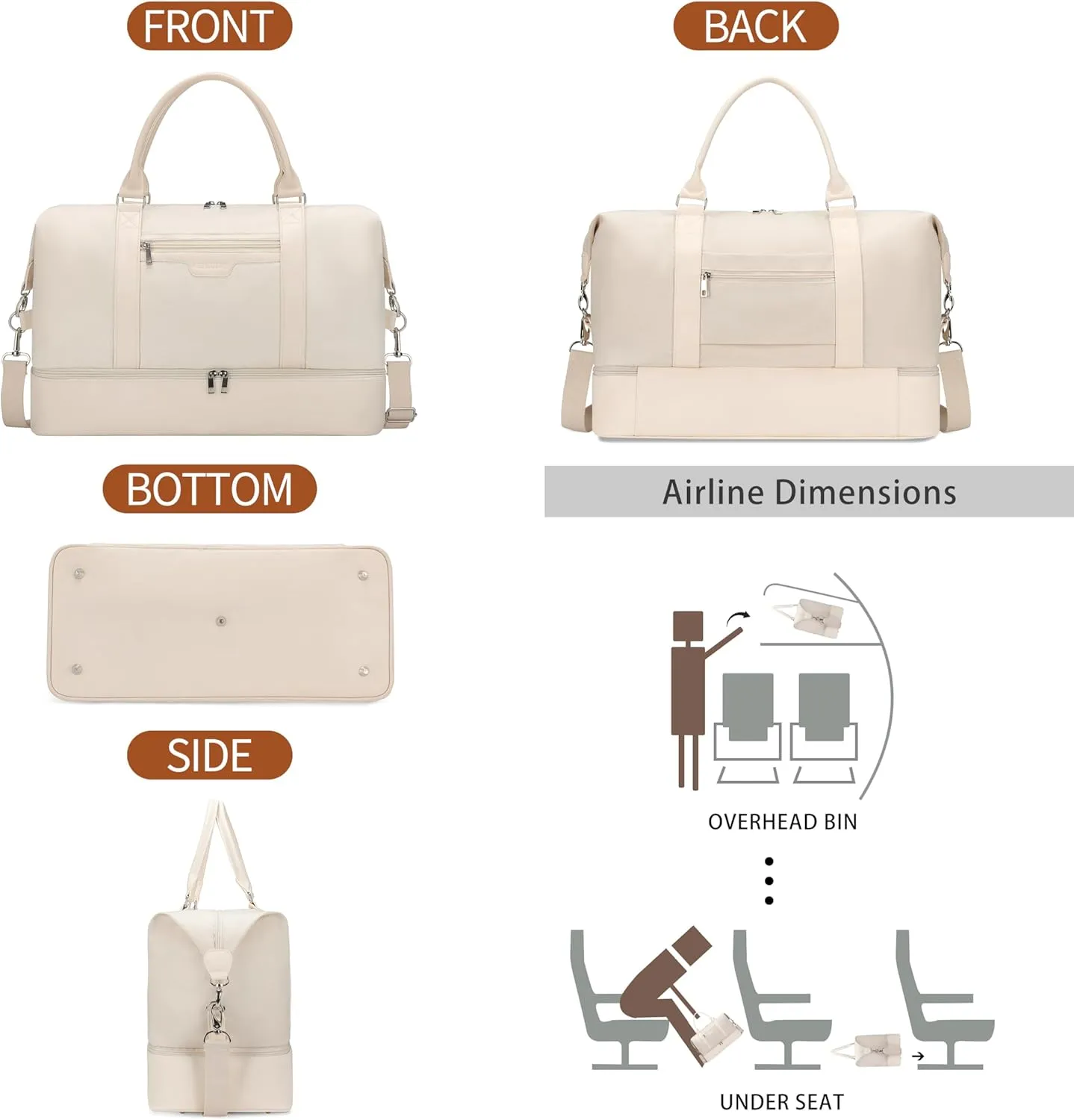 Oeihuivt Weekender Bags for Women - 21 Inch Large Travel Duffel Bag 2-Piece Set with Shoe Compartment, Heavy-Duty Canvas & Leather Carry On Overnight Tote (Airplane Approved)