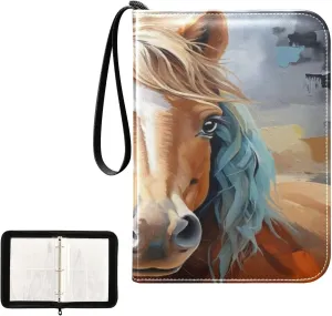 Oil Painting Horse Collectible Trading Card Albums, Waterproof PU Card Collection Binder Fits 400 Cards with Removable Sleeves for Baseball Card, Football Card