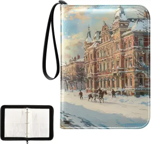 Oil Painting Of City Collectible Trading Card Albums, Waterproof PU Card Collection Binder Fits 400 Cards with Removable Sleeves for Baseball Card, Football Card