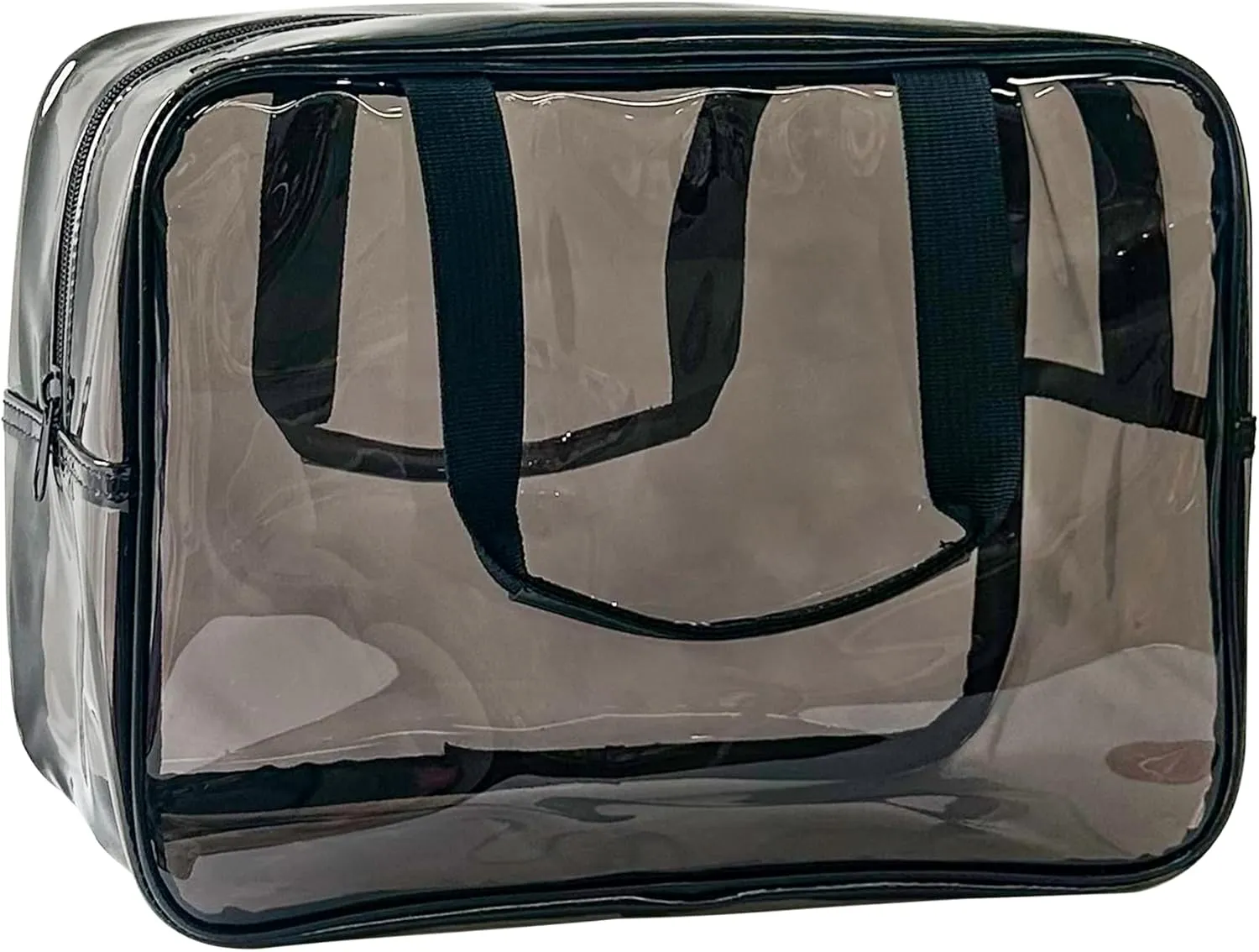 ONEART Travel Clear Waterproof PVC Bag, Toiletry Carry Pouch Makeup Artist Bag, Makeup Bags with Zipper Handle Straps, Tote Bag Gray