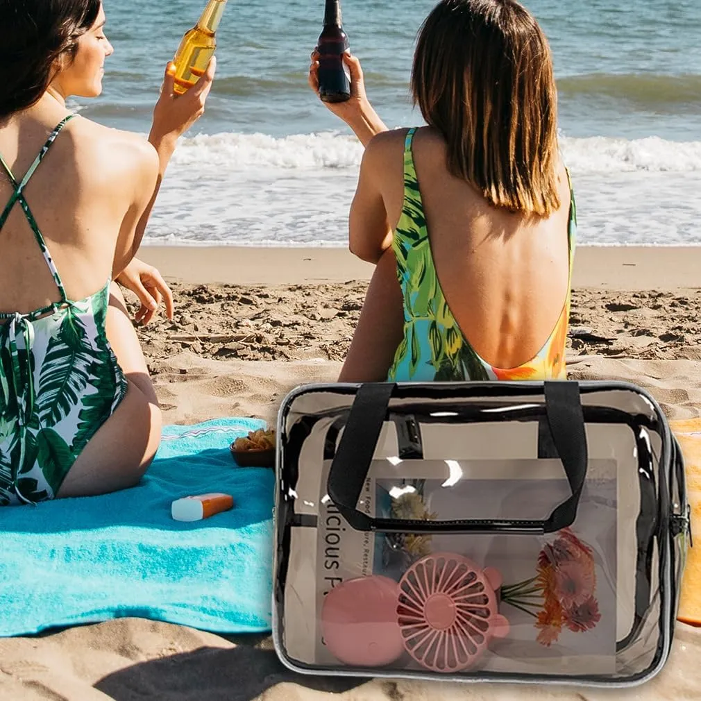 ONEART Travel Clear Waterproof PVC Bag, Toiletry Carry Pouch Makeup Artist Bag, Makeup Bags with Zipper Handle Straps, Tote Bag Gray