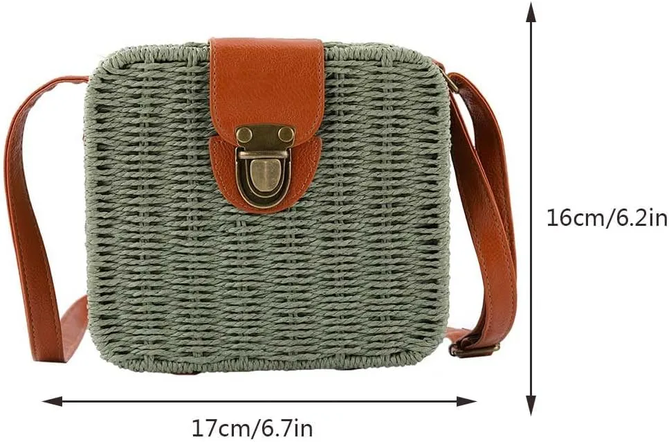 Orgonite Straw Tote Bag Woven Handbag Rattan Wicker Shoulder Crossbody Bag Imitation Bamboo Handle for Women Summer Beach