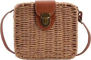 Orgonite Straw Tote Bag Woven Handbag Rattan Wicker Shoulder Crossbody Bag Imitation Bamboo Handle for Women Summer Beach