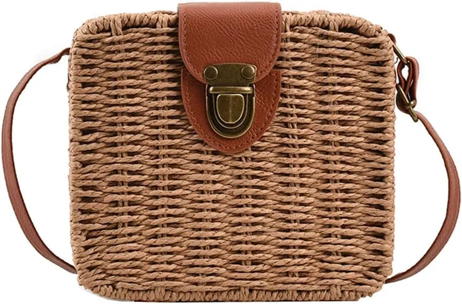 Orgonite Straw Tote Bag Woven Handbag Rattan Wicker Shoulder Crossbody Bag Imitation Bamboo Handle for Women Summer Beach