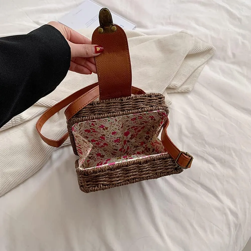 Orgonite Straw Tote Bag Woven Handbag Rattan Wicker Shoulder Crossbody Bag Imitation Bamboo Handle for Women Summer Beach