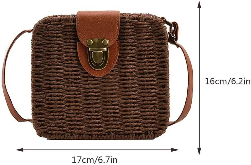 Orgonite Straw Tote Bag Woven Handbag Rattan Wicker Shoulder Crossbody Bag Imitation Bamboo Handle for Women Summer Beach