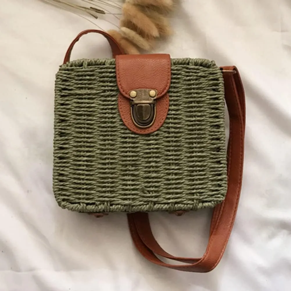 Orgonite Straw Tote Bag Woven Handbag Rattan Wicker Shoulder Crossbody Bag Imitation Bamboo Handle for Women Summer Beach