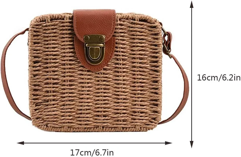 Orgonite Straw Tote Bag Woven Handbag Rattan Wicker Shoulder Crossbody Bag Imitation Bamboo Handle for Women Summer Beach