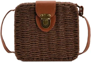 Orgonite Straw Tote Bag Woven Handbag Rattan Wicker Shoulder Crossbody Bag Imitation Bamboo Handle for Women Summer Beach