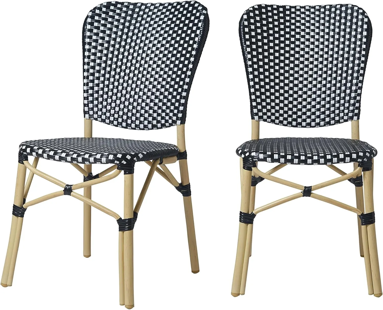 Orsay French Bistro Wicker Colorful Seating Inspired Classic French Lightweight Yet Durable Chairs Orsay Woven All Weather Wicker Faux Bamboo Style Aluminum Frame - Set of 2