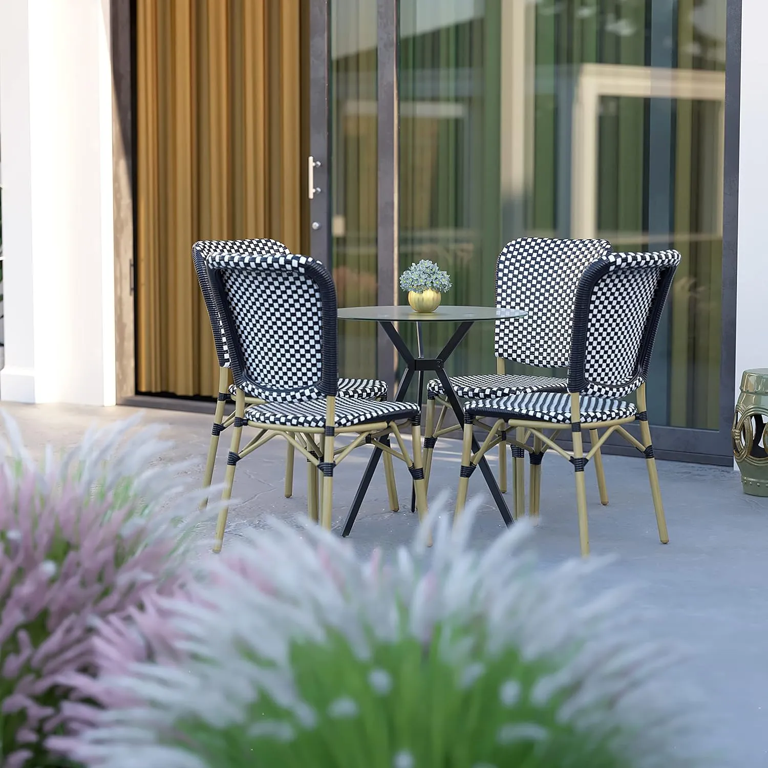 Orsay French Bistro Wicker Colorful Seating Inspired Classic French Lightweight Yet Durable Chairs Orsay Woven All Weather Wicker Faux Bamboo Style Aluminum Frame - Set of 2