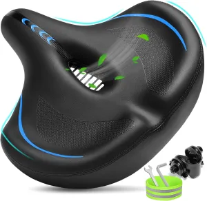 Oversized Bike Seat for Men & Women Comfort, Extra Wide Bicycle Seat Cushion, Comfortable Soft Padded, Large Replacement Bike Saddle for Peloton Bike, Stationary Exercise Bike, City Bike, Ebike