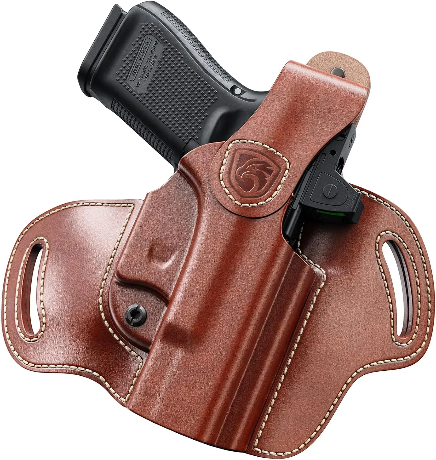 OWB Holster Compatible with Glock 19, 19X, 23, 32, 44, 45 – Outside Waistband Hip Carry Leather Holster, Right-Handed