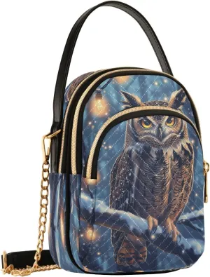 Owl Lighting Bulb Tree Winter Crossbody Bag for Women Shoulder Handbag Ladies Purse Cell Phone Tote Bags