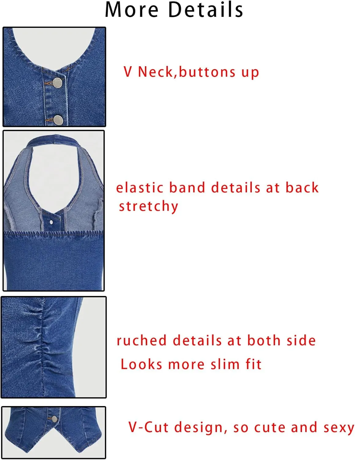 OYOANGLE Women's Vintage Denim Crop Tank Button Front Sleeveless Halter Jean Vest