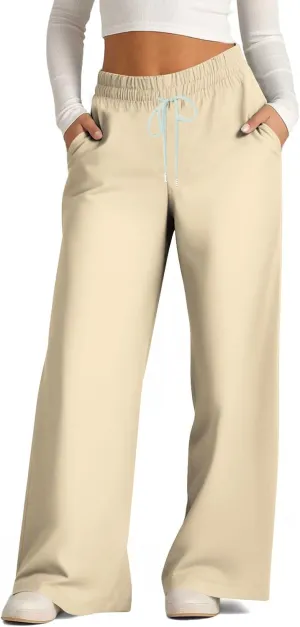 Palazzo Pants for Women Plus Size Tall Fashion Solid Drawstring Wide Leg Pants Straight Barrel Versatile Pants