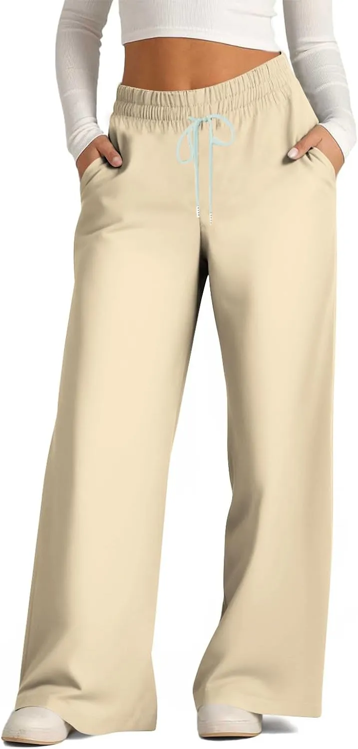 Palazzo Pants for Women Plus Size Tall Fashion Solid Drawstring Wide Leg Pants Straight Barrel Versatile Pants