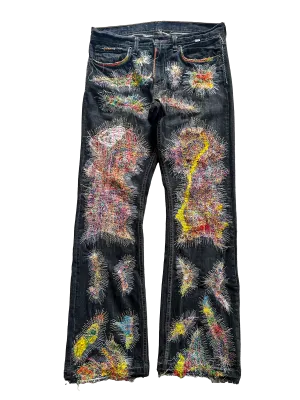 PANELED THREADWORK FLARED DENIM