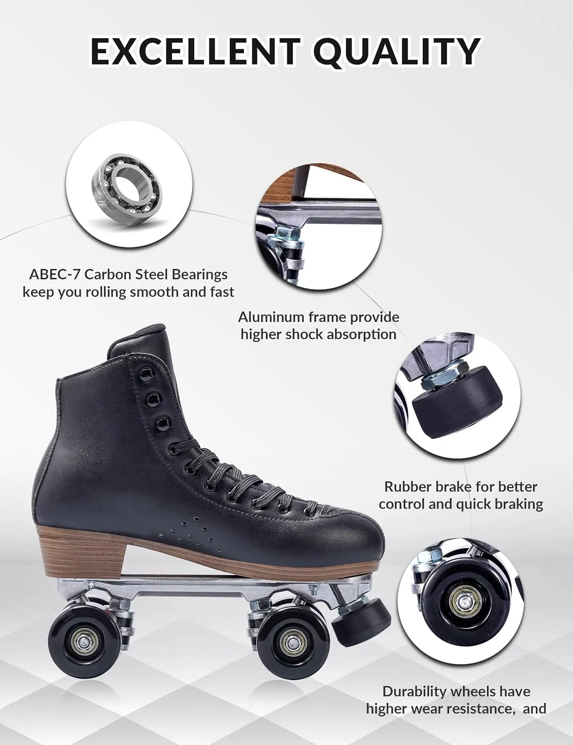 PAPAISON Roller Skates for Women and Men, Deluxe 2 Layer Microfiber Leather Double Row-Classic Roller Skates for Girls, Professional Outdoor Indoor Quad-Skates for Kids & Adults…