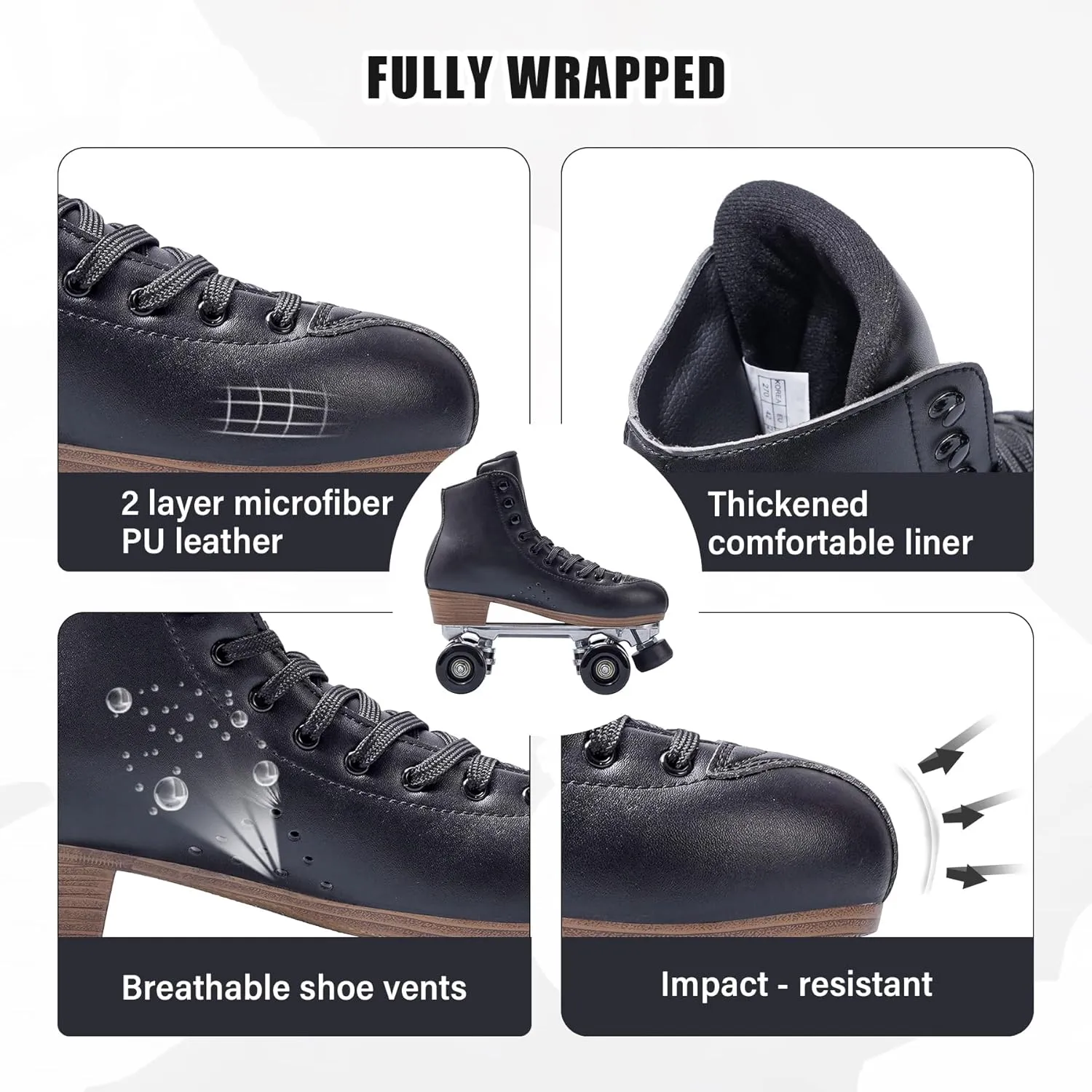 PAPAISON Roller Skates for Women and Men, Deluxe 2 Layer Microfiber Leather Double Row-Classic Roller Skates for Girls, Professional Outdoor Indoor Quad-Skates for Kids & Adults…