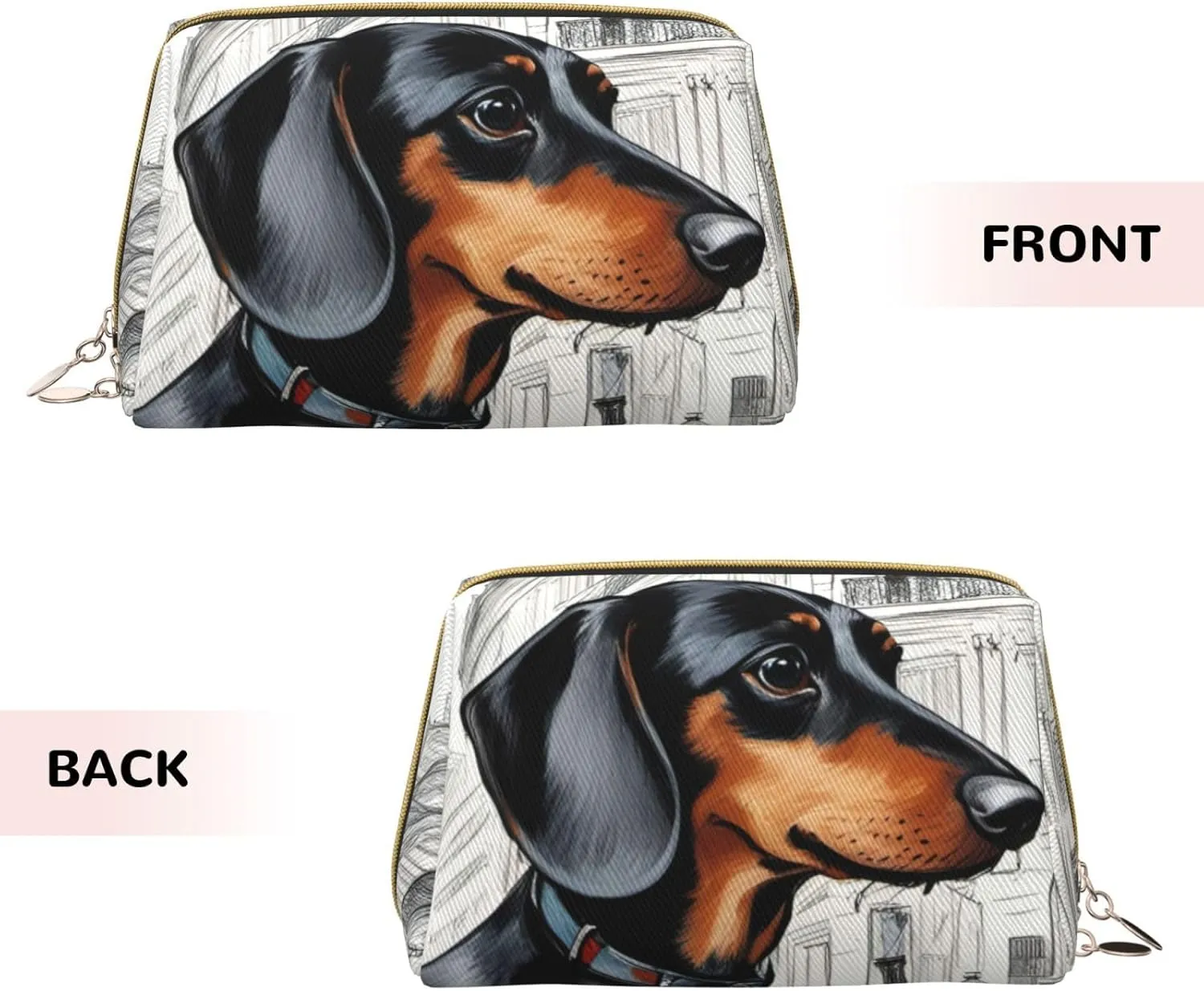 Parisian Dachshund Leather Toiletry Organizer Bag, Travel-Friendly Makeup Pouch For Women
