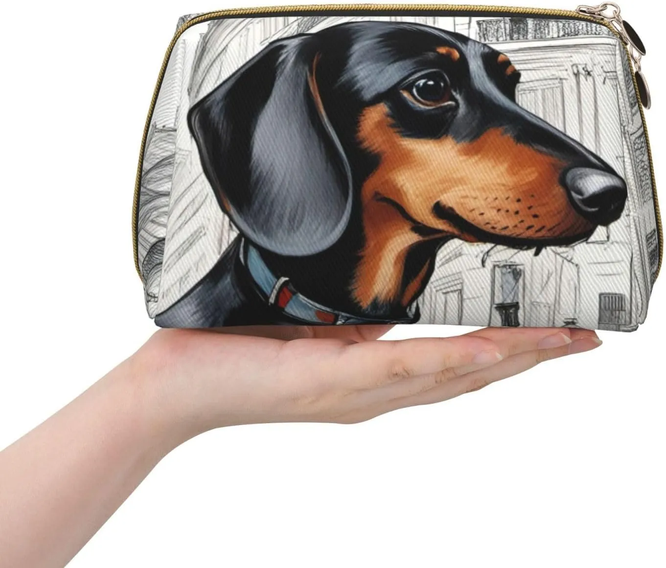 Parisian Dachshund Leather Toiletry Organizer Bag, Travel-Friendly Makeup Pouch For Women