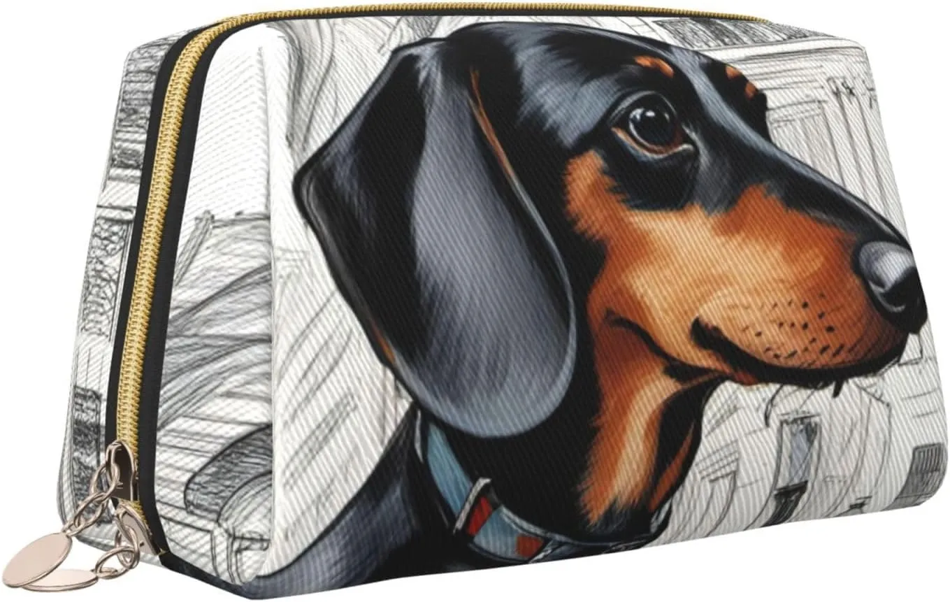 Parisian Dachshund Leather Toiletry Organizer Bag, Travel-Friendly Makeup Pouch For Women