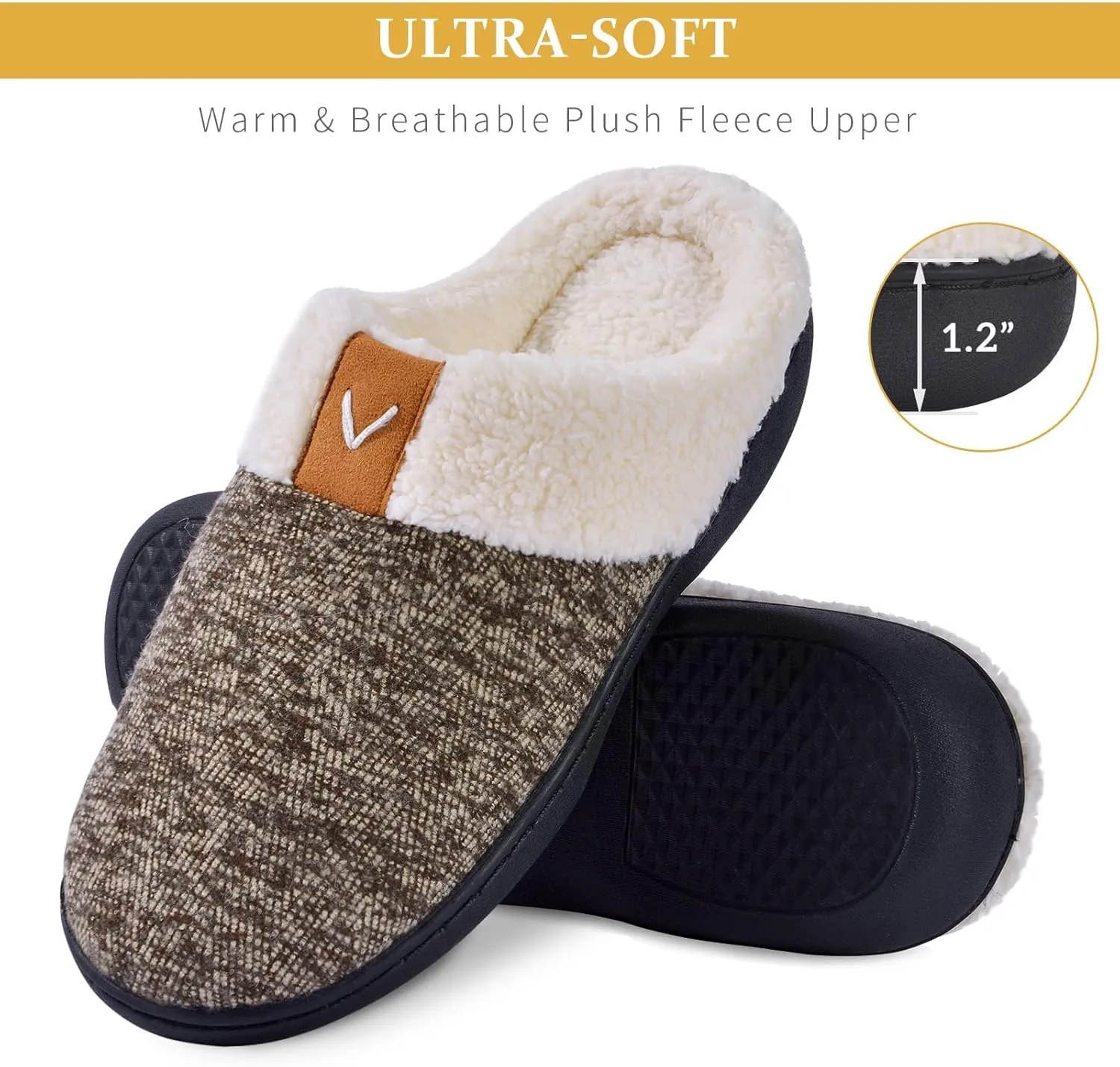 Parlovable Women Indoor Bedroom Slippers, Memory Foam House Shoe, Gifts for Ladies Cozy Wool-like Anti-Skid Rubber Sole