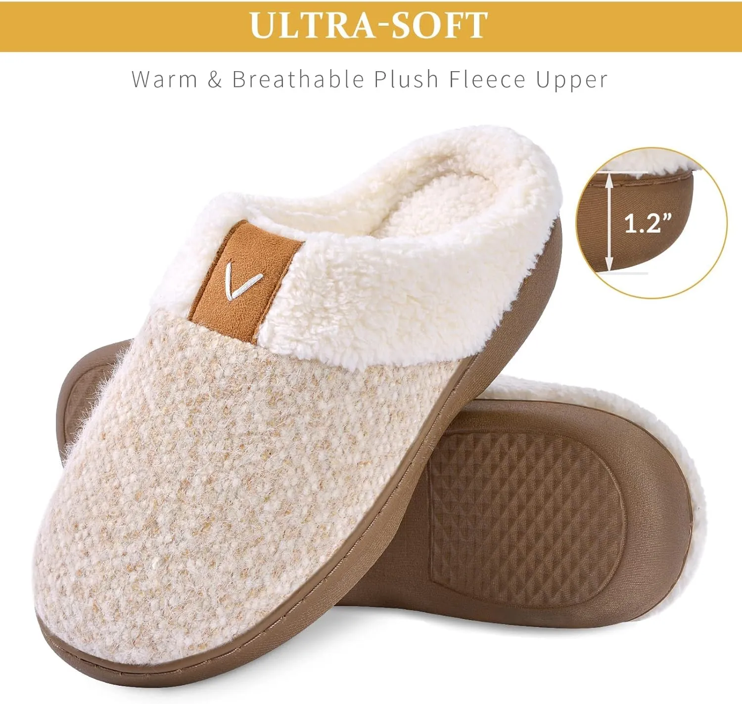 Parlovable Women Indoor Bedroom Slippers, Memory Foam House Shoe, Gifts for Ladies Cozy Wool-like Anti-Skid Rubber Sole